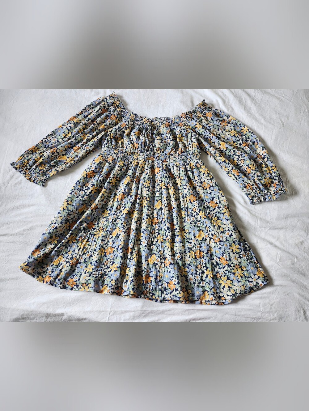 American Eagle Floral Smocked Off-Shoulder Puff Sleeve Dress